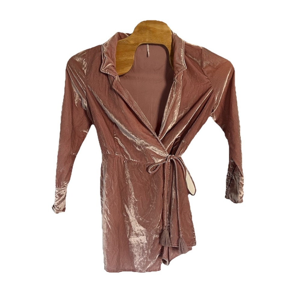 Free People Viola Velvet Romper Large Mini Dress Wrap‎ Playsuit Blush Pink